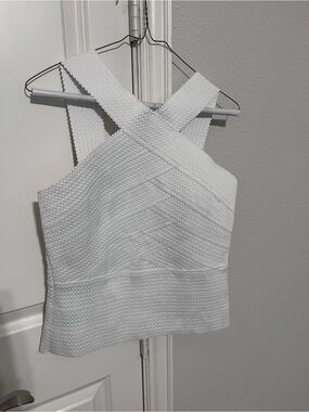 New York & Company White Crossback Textured Tank Top and Skirt